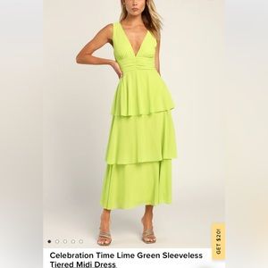 NWT Lulu’s Celebration Time Lime Green Tiered Midi dress